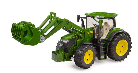 John Deere 7R 350 tractor met voorlader en trailer