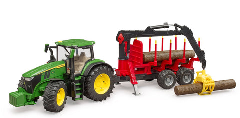 John Deere 7R 350 tractor met bosbouw trailer