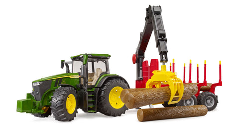 John Deere 7R 350 tractor met bosbouw trailer