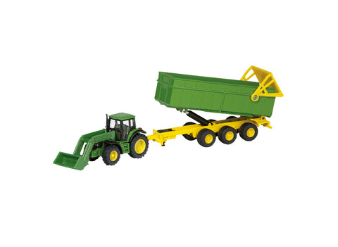 John Deere miniatuur met frontloader en aanhanger